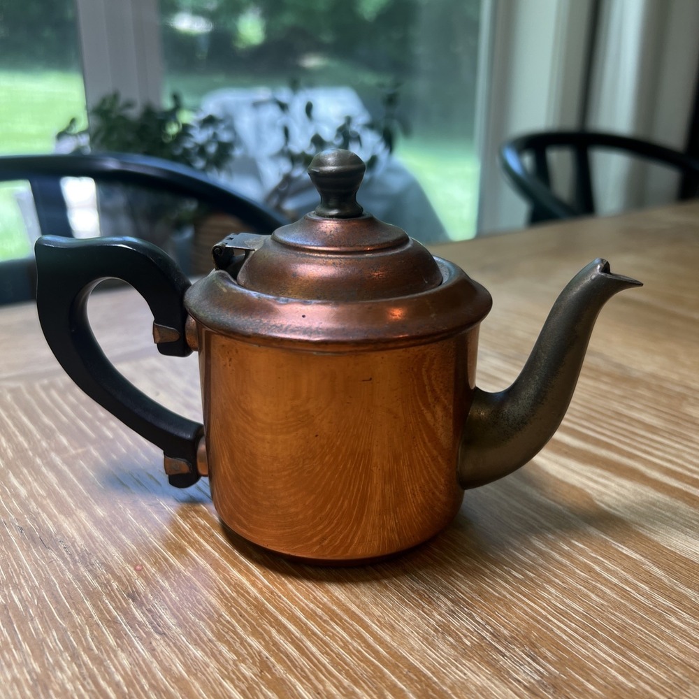 Vintage Tea Kettle 1-2 cup Brass  Heavy Black Handle